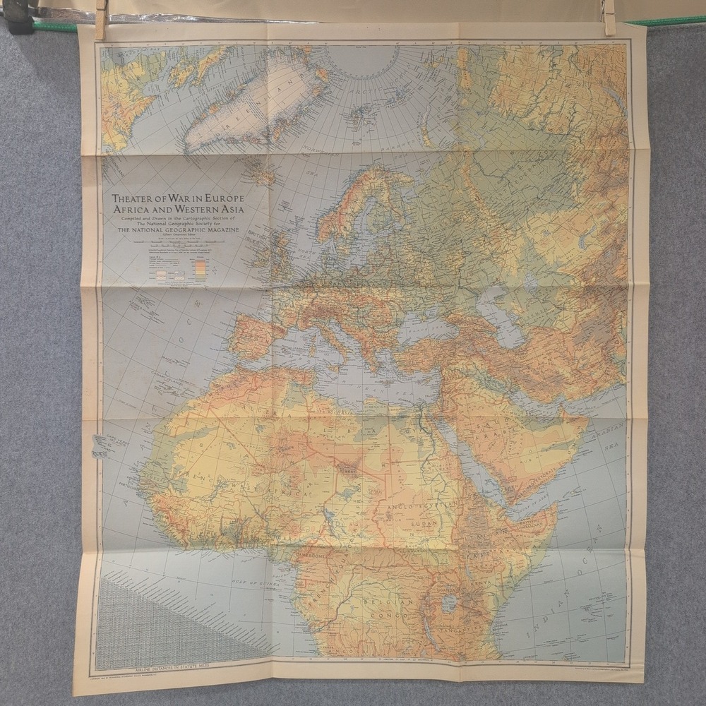 1942 National Geographic Theater of War Europe Africa Western Asia Map 30x26 - Picture 1 of 2